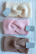Womens Knit Ear Warmer Headband Lot 2 Tan Pink Off-White Cream Knotted Front