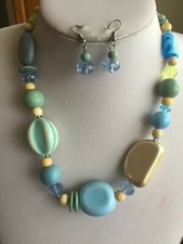 Multi blue mix bead necklace earring set