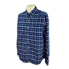 Chaps Men's Coastland Wash Long Sleeve 100 Cotton Blue Plaid Oxford Shirt XL