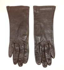VINTAGE SEARS BROWN LEATHER WRIST LENGTH NYLON LINED GLOVES, WOMENS 6.5, NWT