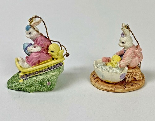 SILVESTRI Hand Crafted Easter Ornaments Bath Time Duck/Bunny Sleigh - Picture 3 of 7