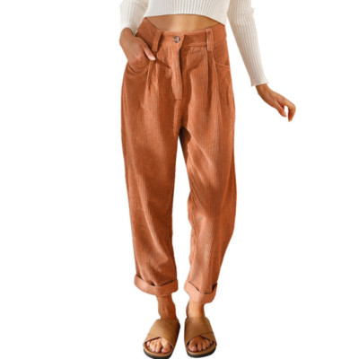 Damen Cord Haremshose Hose Locker Sitzend Freizeit Hohe Taille Massiv Retro