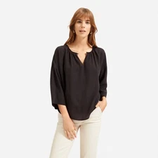Everlane Shirred Cupro Blouse, Dark Grey, NIB. Multiple Sizes. 0,00,2,4,8,10,16