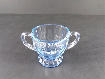 VTG Petite Blue Glass Mini Handled Open Sugar Bowl New Martinsville Janice Blue