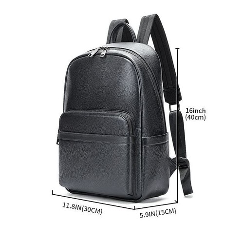 Hombres Cuero Genuino Mochila Cartera Bolso de Mano Laptop Bolso Cartera Bolso de Viaje Negro - Imagen 2 de 9
