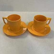 VTG Mepal Service Rosti 300 Yellow Melamine D Handle Mugs F.160 Saucers Denmark
