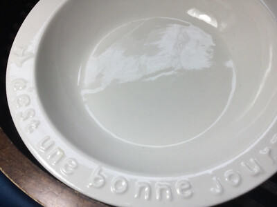 2 french airline C'est un bonne journee rimmed soup bowls stoneware  mint 8''