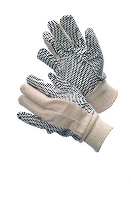 6 PAIRS 8 OZ COTTON CANVAS GLOVES WITH BLACK PVC DOTS
