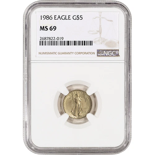 1986 American Gold Eagle Coin (1/10 oz) $5 - NGC MS69