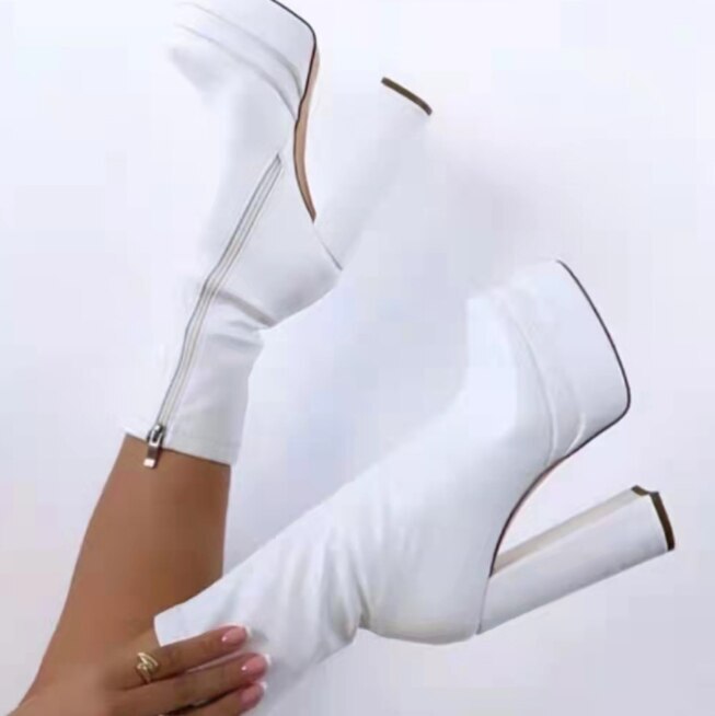 2022 New Fashion Boots Women Women's Shoes White High Heels Zip Plus Size