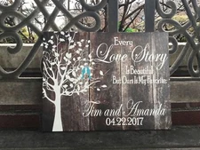 Rustic Valentines Canvas Gift, Personalized FREE, Love Birds, Personalize