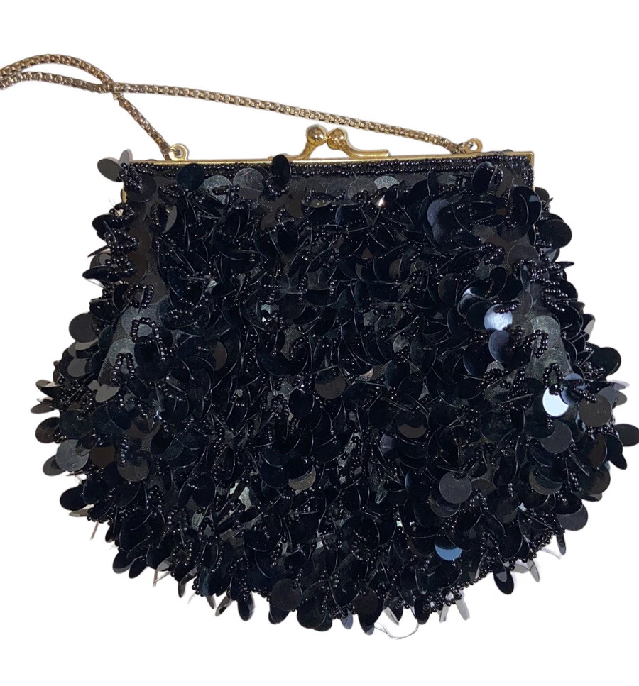 Black sequin purse sales