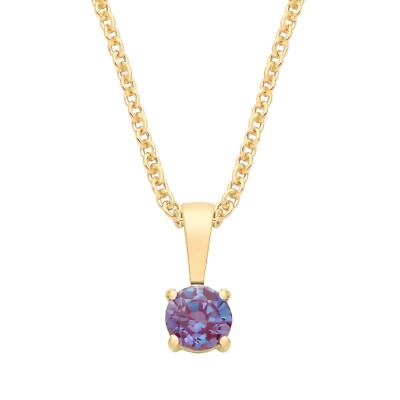 9 Karat Gelbgold Alexandrit Rund Solitär Anhänger Juni Geburtsstein + 18 Zoll Kette