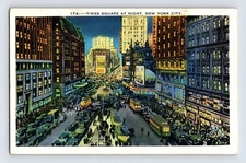 Postcard New York City Time Square Night Neon Lights 1937 Posted Linen