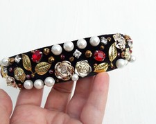 Baroque crystal headband Women Luxury Queen crown tiara Black gold hair headband