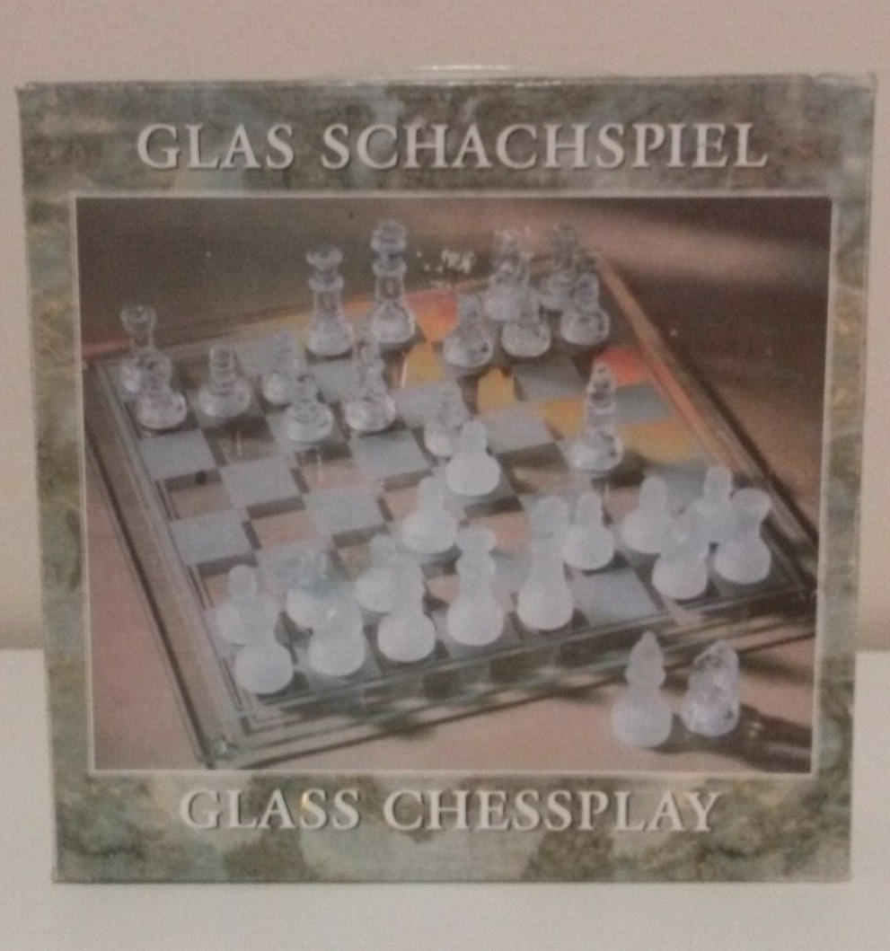 GROßES GESCHENK Glas Schach Spiel Set Glas Bord Matt Schach Stück 25cm 20cm