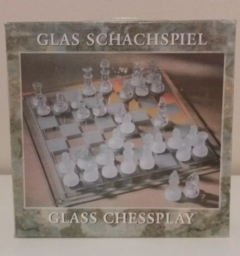 GROßES GESCHENK Glas Schach Spiel Set Glas Bord Matt Schach Stück