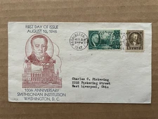 Vintage First Day Cover 1947 James Smithson SMITHSONIAN INSTITUTION #91