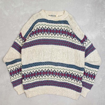 Vintage strukturierter gemusterter Strickpullover X-Large Herren 80er Jahre hergestellt in den USA grau