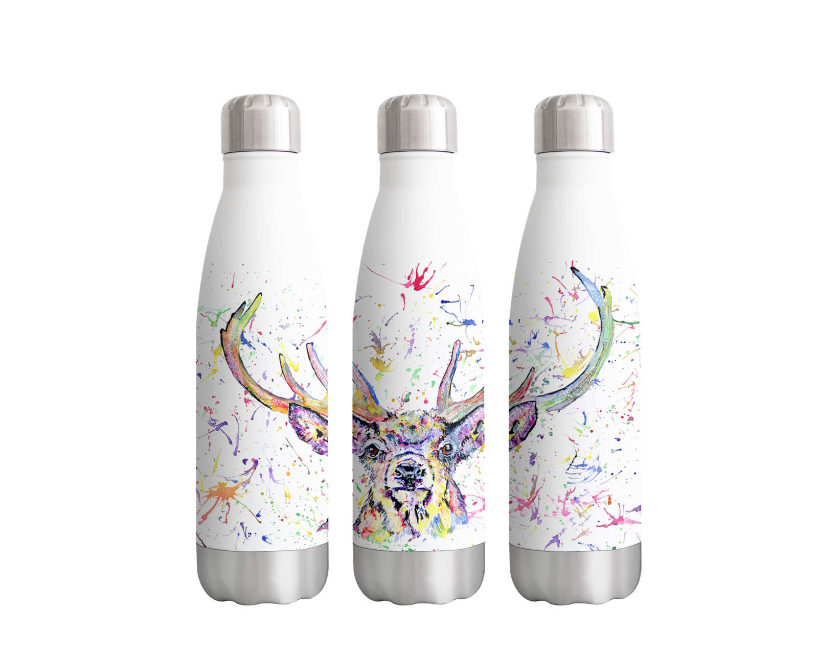 Stag Wildlife Animals Watercolour Rainbow Art Bottle 500ml