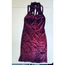 NWT VTG Carabella Y2K Crushed Velvet High Neck Cutout Backless Midi Dress M