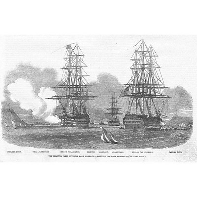 ROYAL NAVY The Channel Fleet Entering Cork Harbour - Antique Print 1853