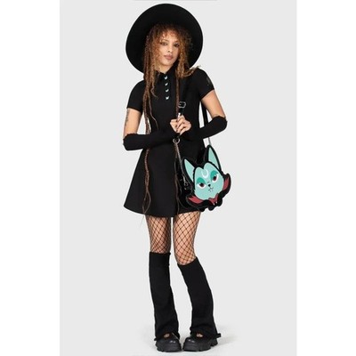 New Killstar Lil Vampurr Mini Shirt Dress Black Front Button Short Sleeve Sz XL