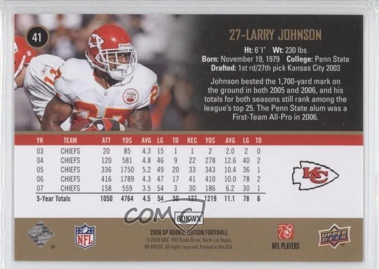 2008 SP Rookie Edition Larry Johnson #41 - Image 2 of 2