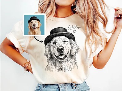 Custom Pet Photo Comfort Tee Personalized Dog Cat Name Shirt Gift