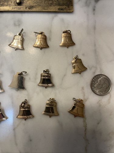 12 Vintage Gold Plated Liberty Bell Charms - Picture 3 of 4