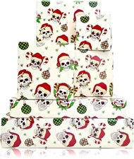 Funny Christmas Wrapping Paper for Men Boys Kids- Gothic Skull with Xmas Hat Des