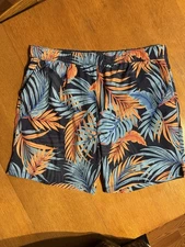 Speedo Swim Trunks XXL Tropical Leaf Board Shorts Blue Orange Mesh Pocket EUC
