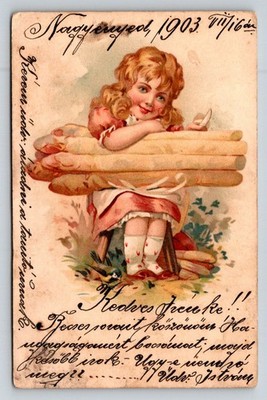 1903 Hungarian Child Baker Girl Bread Loaves Postcard Wenzel & Naumann