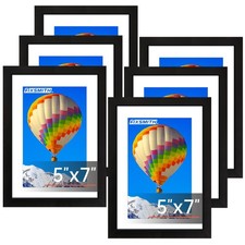 FIXSMITH 5x7 Picture Frame Set of 6, Black Photo Frames Bulk with HD Plexigla...