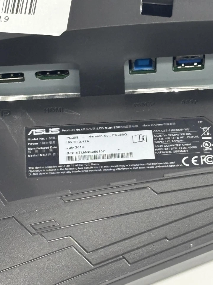 ASUS ROG SWIFT PG258Q 24.5 Inch FHD 1ms Up to 240Hz G-SYNC Gaming Monitor *READ* - Image 3 of 3