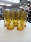 Set Of 8 Vintage Anchor Hocking Amber Glass Honeycomb Tumblers