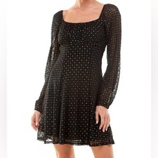 AS U WISH Juniors' Emma Mesh Fit & Flare Dress Black/Gold Sz L