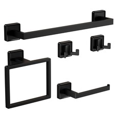 5-Piece Bathroom Hardware Set, Modern Square Black SUS304 Stainless Steel Wal...