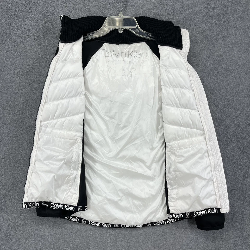 Calvin Klein Performance Jacket Womens Large White Black Hooded Puffer Softshell - Image 3 of 4