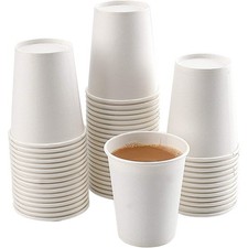 White Paper Cups - 50 Pack, 8 Oz Disposable, Hot Coffee Water Cups
