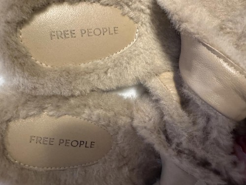 Free People size 11 Faux Shearling Parisa Pointed Flats Almond Tan Pearl Buckle - Picture 12 of 13
