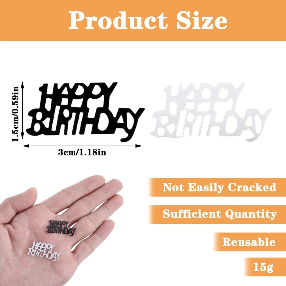 Black & Silver Happy Birthday Confetti – Gothic Table Decor for Adults - Image 2 of 4