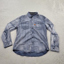 Affliction Shirt Mens Medium Blue Logo Embroidery Moto Button Up Motorcycle