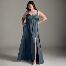 Azazie Alia Stretch Satin Bridesmaid Dress Twilight Blue A12 NWT