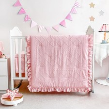Crib Bedding Set for Girls 3-Piece Tufted Ruffle, Crib Comforter Set for Girls,