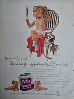 1953 Chiffon Bathroom Toilet Tissue Little Girl Panties Ponytail Vintage Ad