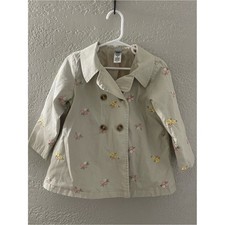 Little Me Kids Cream Embroidered Floral Pea Coat Size 3T