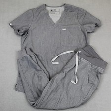 FIGS Scrub Set Womens Small Gray Technical Zamora Jogger Pants V Neck Top