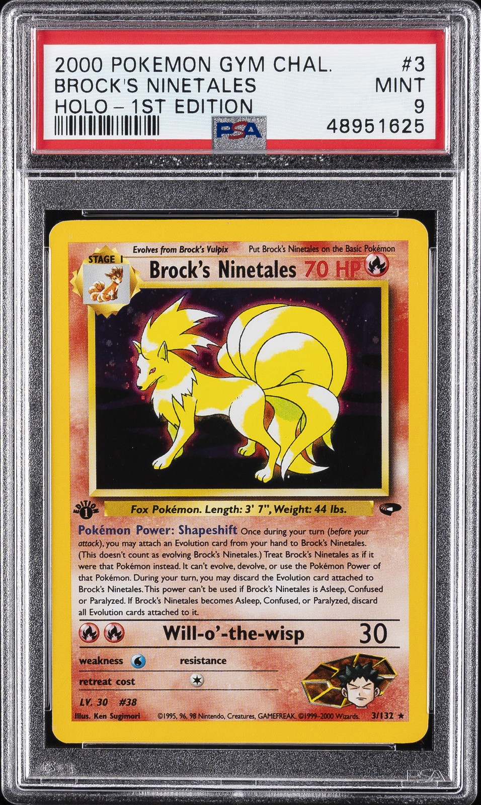 2000 POKEMON GYM CHALLENGE HOLO-1ST EDITION #3 BROCK'S NINETALES PSA 9