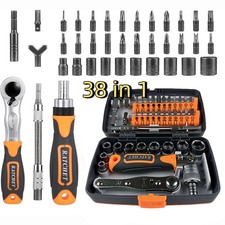 38 IN 1 Magnetic Ratchet Handle Screwdriver Bit and Socket Set in Handy Case